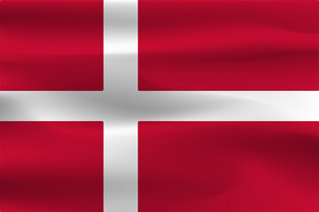 Fototapeta premium The flag of the Kingdom of Denmark with a crease of a beautiful weight of cloth