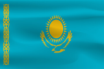 The flag of the Republic of Kazakhstan is wrinkled with the weight of the beautiful fabric.