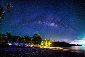 Milky Way galaxy over Ao Prao, Koh Kood, Thailand Long exposure photograph, with grain.Image contain certain grain or noise and soft focus.