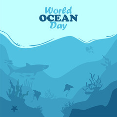 World ocean day design with underwater ocean, simple design, vector eps 10