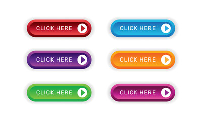Click here button with arrow pointer clicking icon. - Vector.
