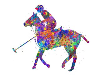 Polo sport watercolor art, abstract painting. sport art print, watercolor illustration rainbow, colorful, decoration wall art.