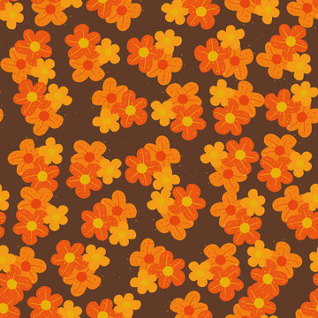 Vintage coloured flowers vector seamless repeat pattern print background