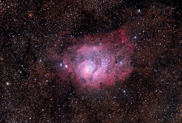 The Lagoon Nebula (Messier 8 or NGC 6523) is a giant interstellar cloud in the constellation Sagittarius.