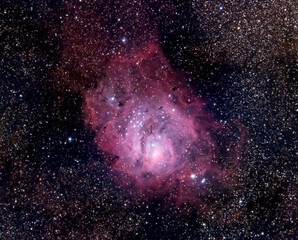 The Lagoon Nebula (Messier 8 or NGC 6523) is a giant interstellar cloud in the constellation Sagittarius.