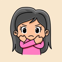 Cute woman with crossed arms gesture cartoon illustration