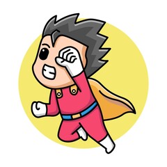 Cute boy superhero cartoon illustration