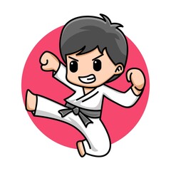 Cute boy karate cartoon illustration