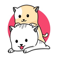 Cute cat couple friend cartoon illustration