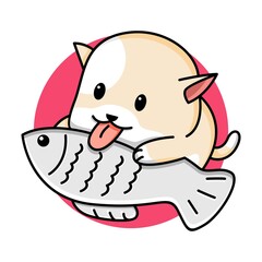 Cute cat with fish cartoon illustration