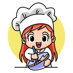 Cute girl bakery chef cartoon illustration