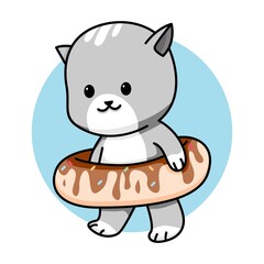 Cute cat with doughnut cartoon illustration