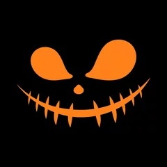 Fotobehang Halloween face. Scary smiley faces, Mouth with stitch is sewn shut on black background. Flat design of ghost, monster, joker, evil. Halloween concept. Vector illustration. © Happy-Lucky