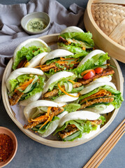 Homemade asian vegetarian cuisine / Teriyaki & Thai Sweet Chili Tempeh Bacon Guo Bao / Healthy and delicious meals for weight watcher and light eater
