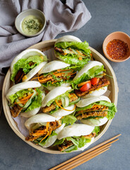 Homemade asian vegetarian cuisine / Teriyaki & Thai Sweet Chili Tempeh Bacon Guo Bao / Healthy and delicious meals for weight watcher and light eater
