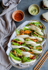 Homemade asian vegetarian cuisine / Teriyaki & Thai Sweet Chili Tempeh Bacon Guo Bao / Healthy and delicious meals for weight watcher and light eater