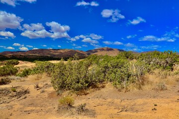 California Desert Landscape with Clouds and Mountain Background