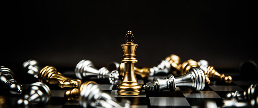 Close up king chess standing winner to fighting challenge battle on chess board concepts of leadership and business strategy and human personal organization risk management.