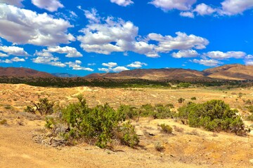 California Desert Landscape with Clouds and Mountain Background