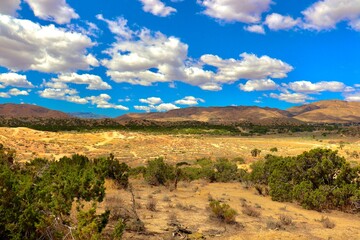 California Desert Landscape with Clouds and Mountain Background
