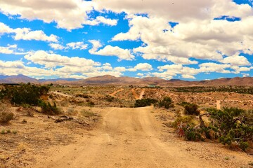 California Desert Landscape with Clouds and Mountain Background