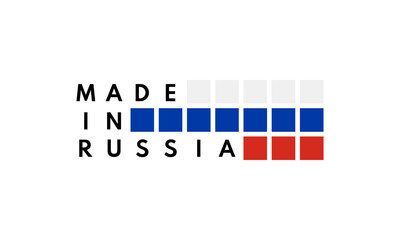 made in russia, vector logo with russian flag painted squares