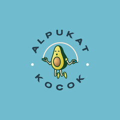 Avocado character playing jumping rope logo design concept