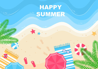 Happy Summer Time in Beach Seaside Vector Illustration for Background, Wallpaper or Banners