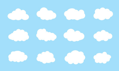 Cloud. Abstract white cloudy set isolated on blue background. Vector illustration