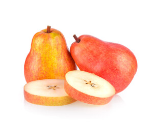 red pear on white background