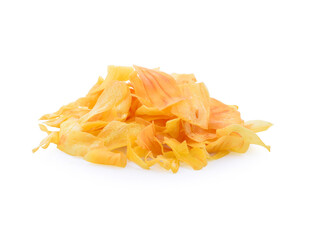 Vacuum fried JackFruit Chips in plate isolated on the white background