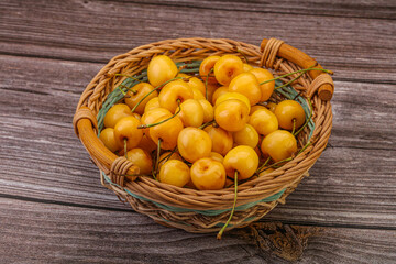 Sweet ripe yellow cherry heap