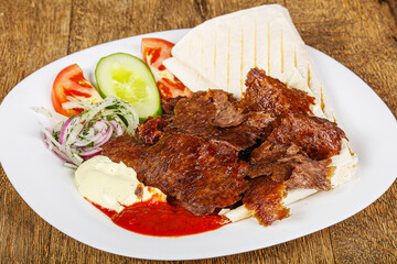 Doner in the plate with meat