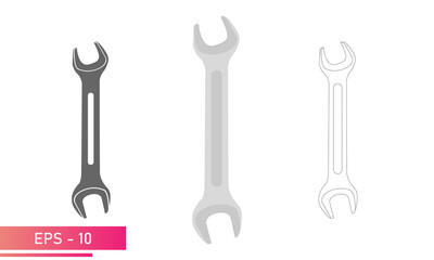 Set, Spanner for nuts. Linear, solid and realistic design. On a white background. Tools for an auto mechanic. Flat vector illustration.