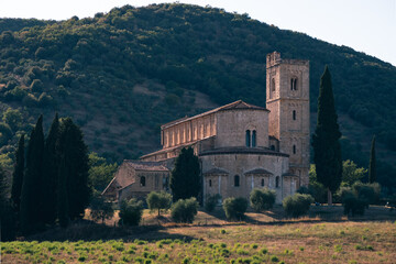 Abbazia di Sant'Antimo Abbey near Castelnuovo dell'Abate, a former Benedictine Monastery in...