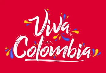 Fototapeten Viva Colombia, Live Colombia spanish text Patriotic Colombian flag colors vector. © Julio