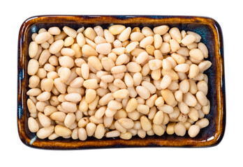 top view of peeled Pine nuts in bowl cutout