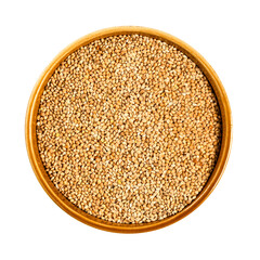 yellow proso millet seeds in round bowl cutout - obrazy, fototapety, plakaty