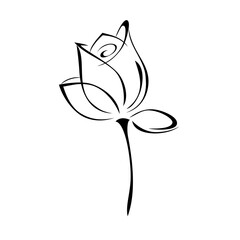 ornament 1773. one stylized rose flower bud on a short stalk in black lines on a white background