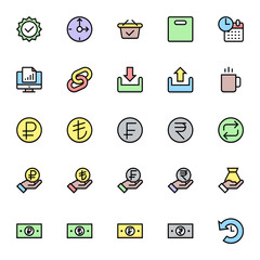 Filled color outline icons for business & financial.