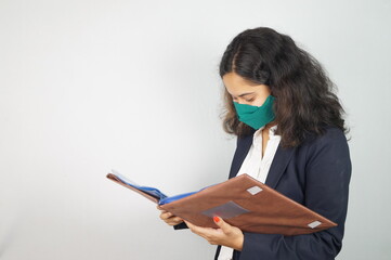 Girl Wearing Mask In Office , corona warriors , face mask , using sanitizer images .