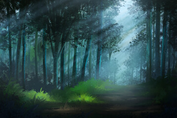 Obraz premium forest in the fog Forest digital art 