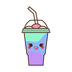 Vector slush drink isolated icon. Cartoon ice cup (Frozen Drink). Emoji clipart drawing of tropical smoothie shake.