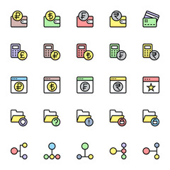 Filled color outline icons for business & financial.