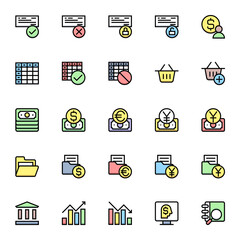 Filled color outline icons for business & financial.