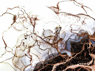 Abstract black, brown and gold alcohol ink paint, marble liquid art, watercolor wallpaper poster. Brown watercolor fluid painting vector design card.