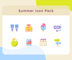 summer icon pack collection white isolated background with color cartoon flat style