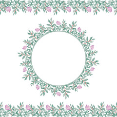 Botanical Flower Round Frame and Border for Decoration and Decoration, color vector Illustration