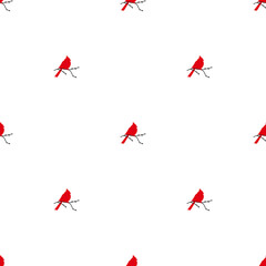 seamless pattern with red bird cardinals on white