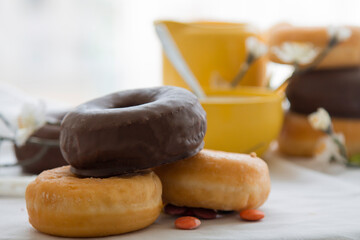 donuts and cup on the table